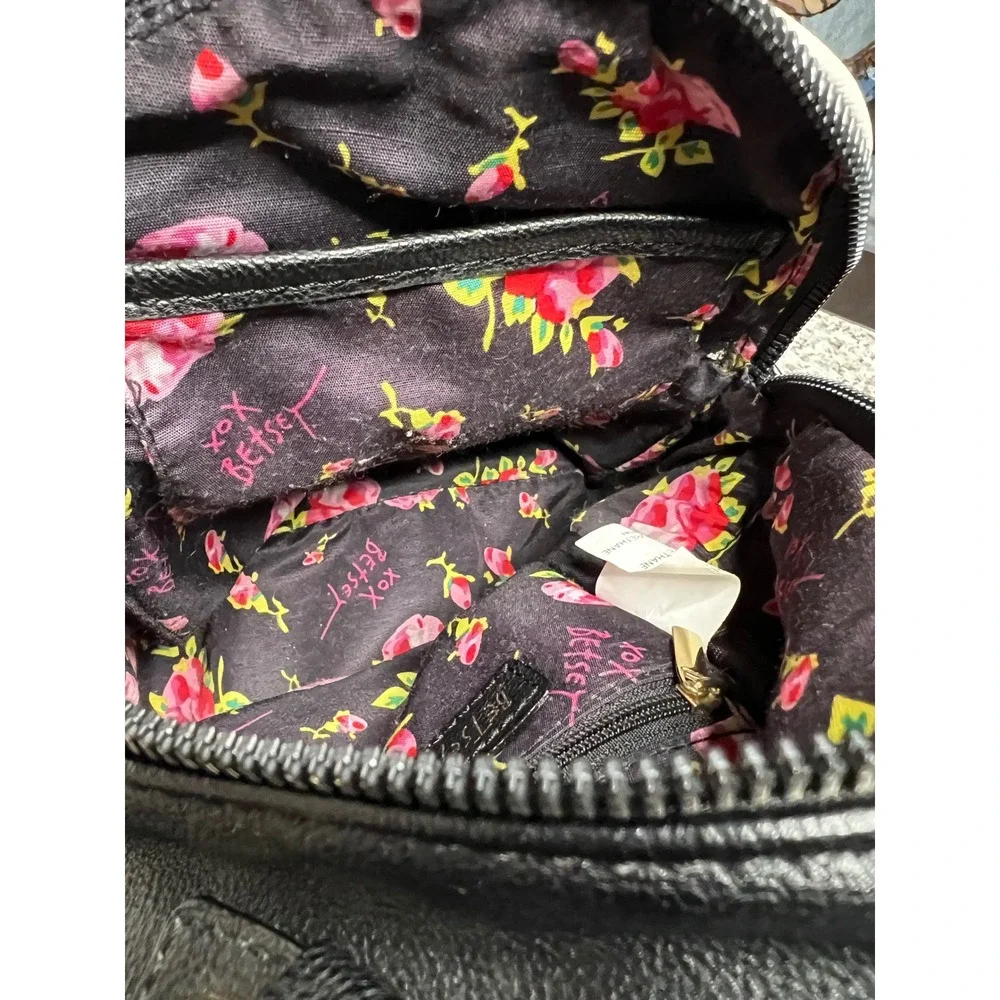 Betsey Johnson Cat Face Mini‎ Backpack Black White Leopard Print Crossbody Bag